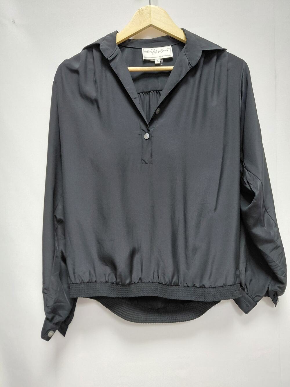 helen Fabrikant Polyester Blouse Black Solid Long Sleeve Size 4
